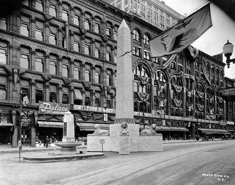  Street decorations in front of Sheidley Building, 901 Main, 1924, General Photograph Collection (P1), Missouri Valley Special Collections.