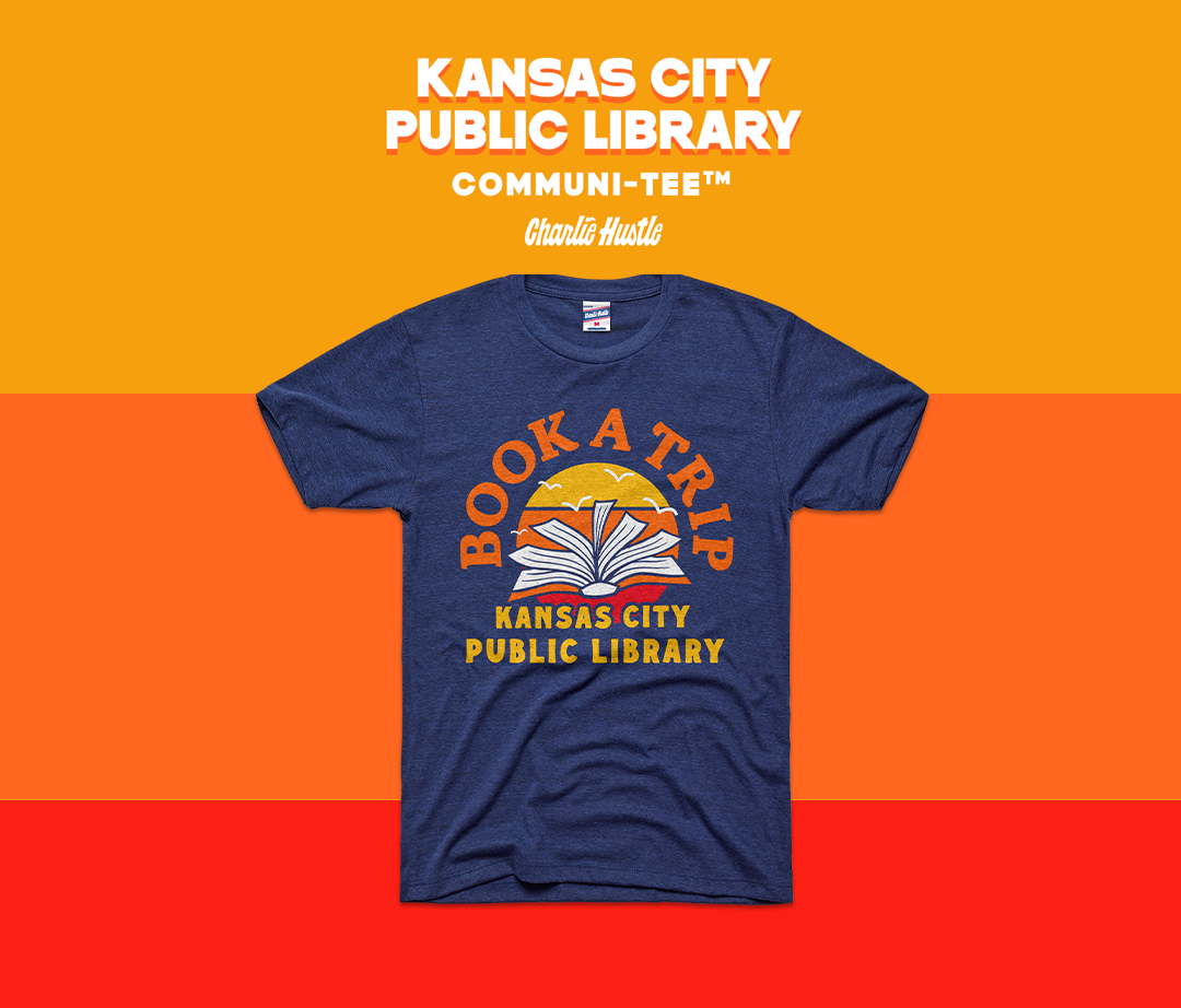 Charlie Hustle Communi-Tee shirt - Book a Trip - Kansas City Public Library