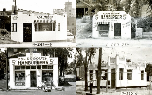 four images of hamburger shops