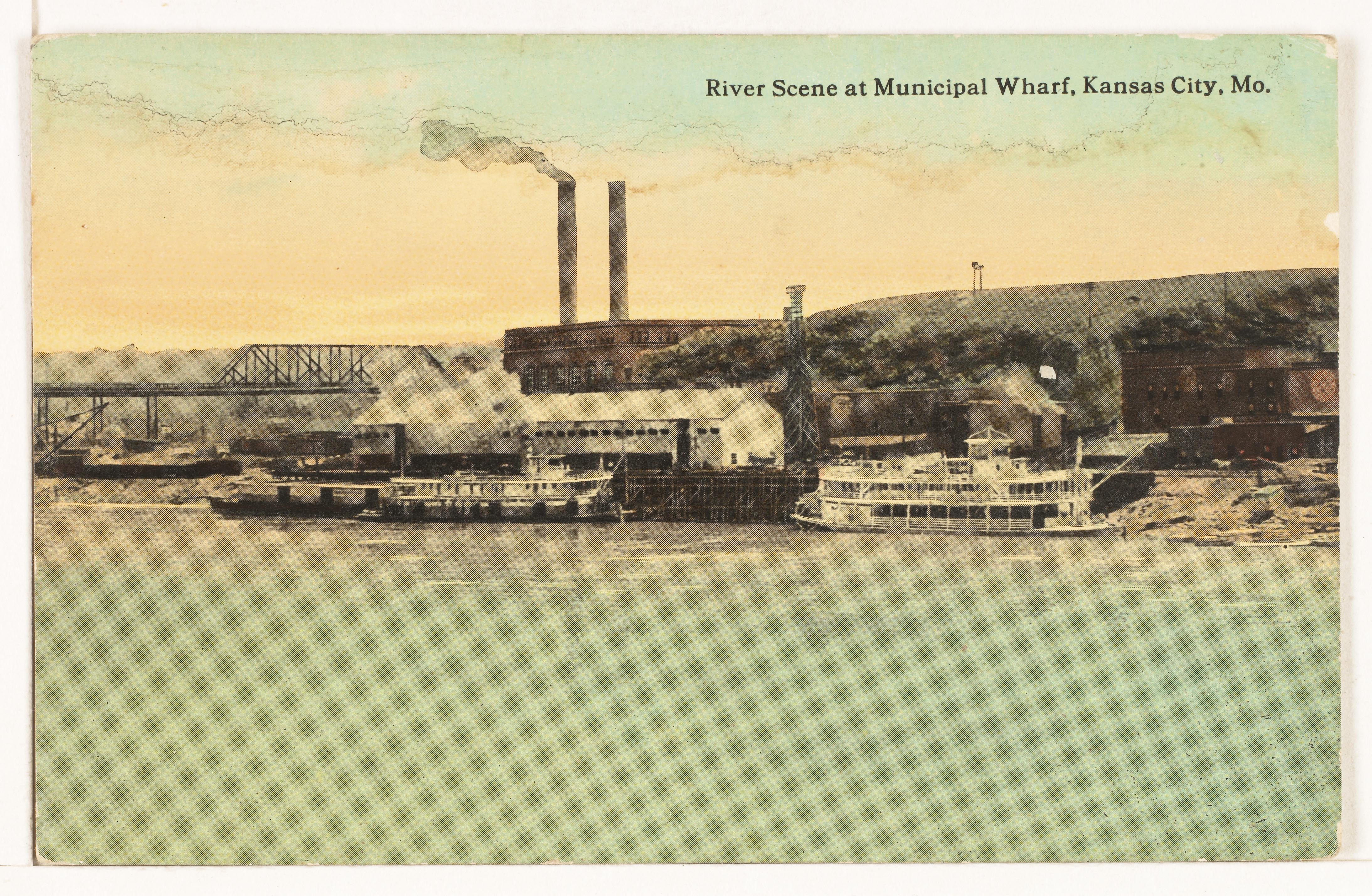 Postcard showing the Municipal Wharf, 1912. KANSAS CITY PUBLIC LIBRARY