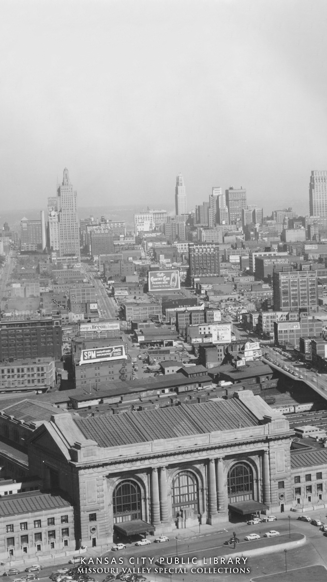 black and white photo of Union Station from above
