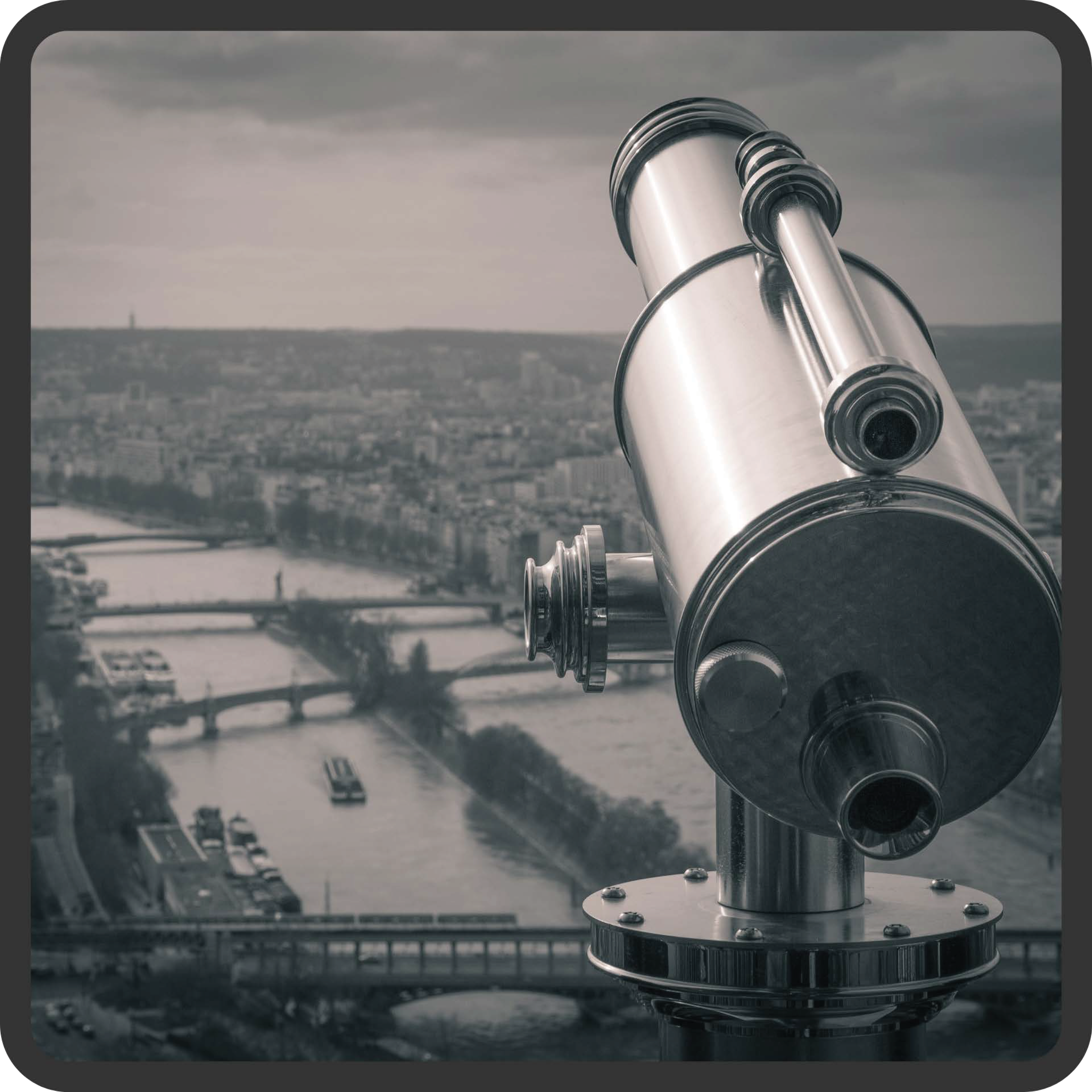 telescope over landscape with river