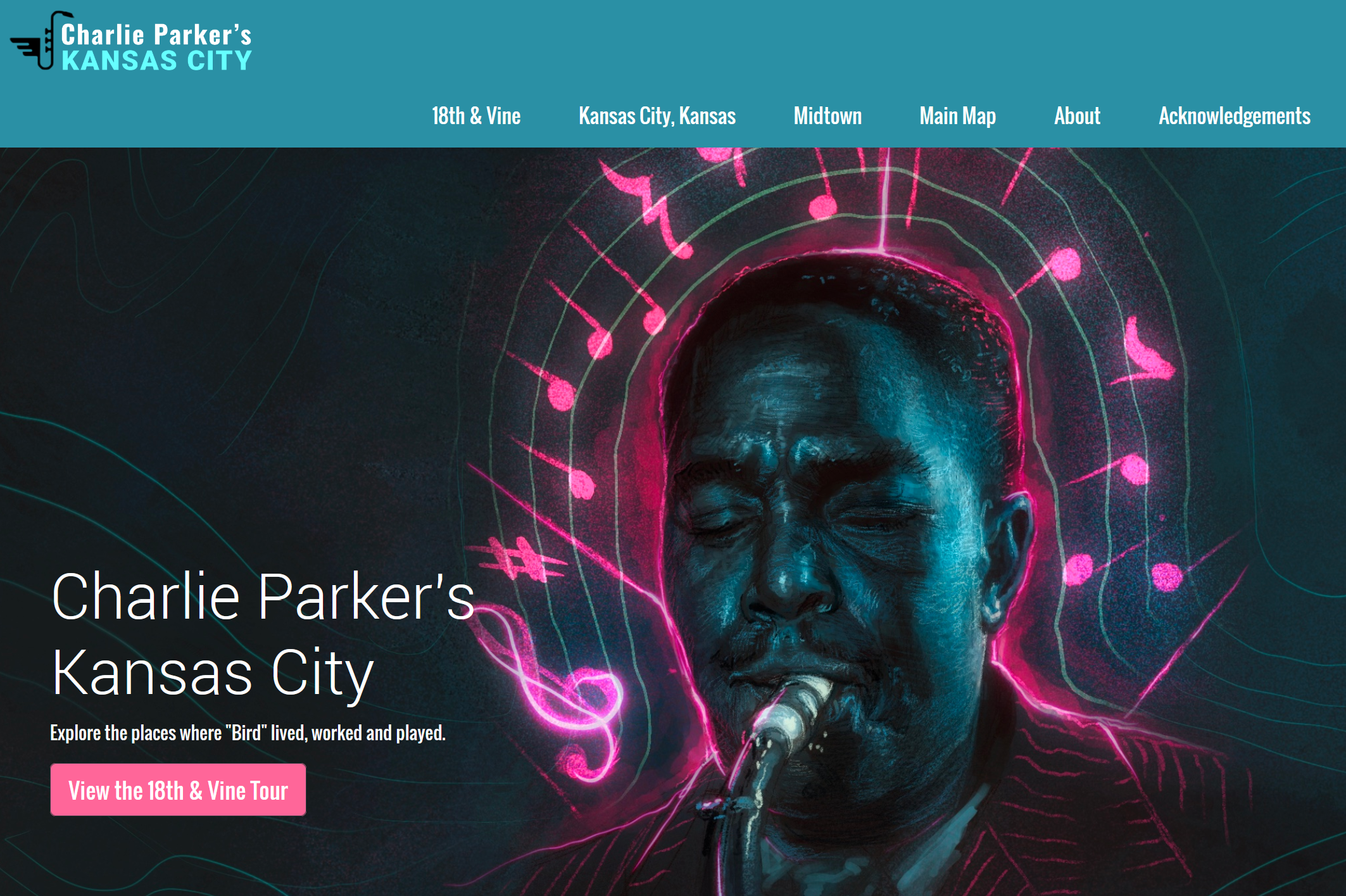 screen shot of Charlie Parker website