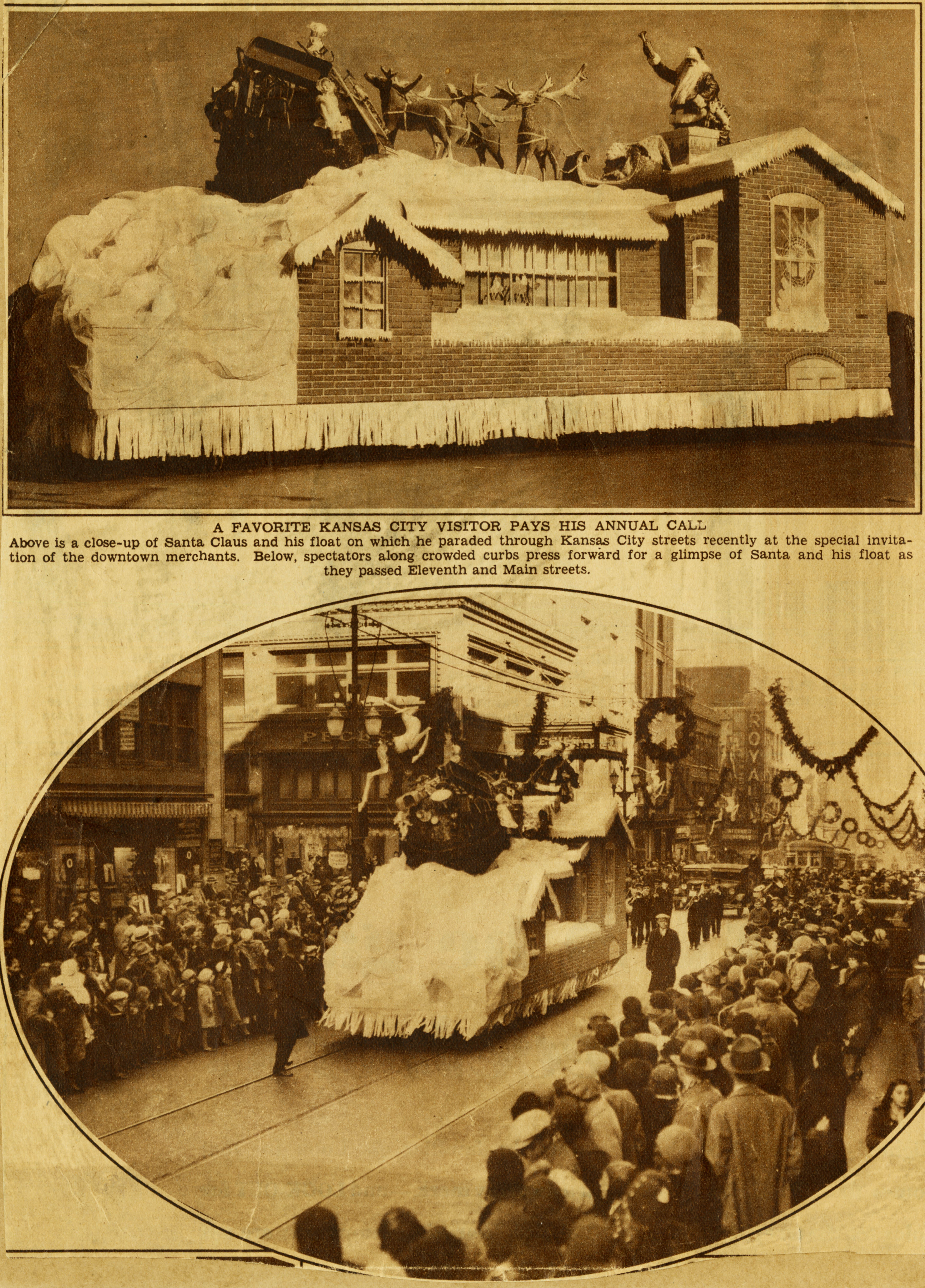 Kansas City Star clipping showing a downtown Christmas parade – 1932