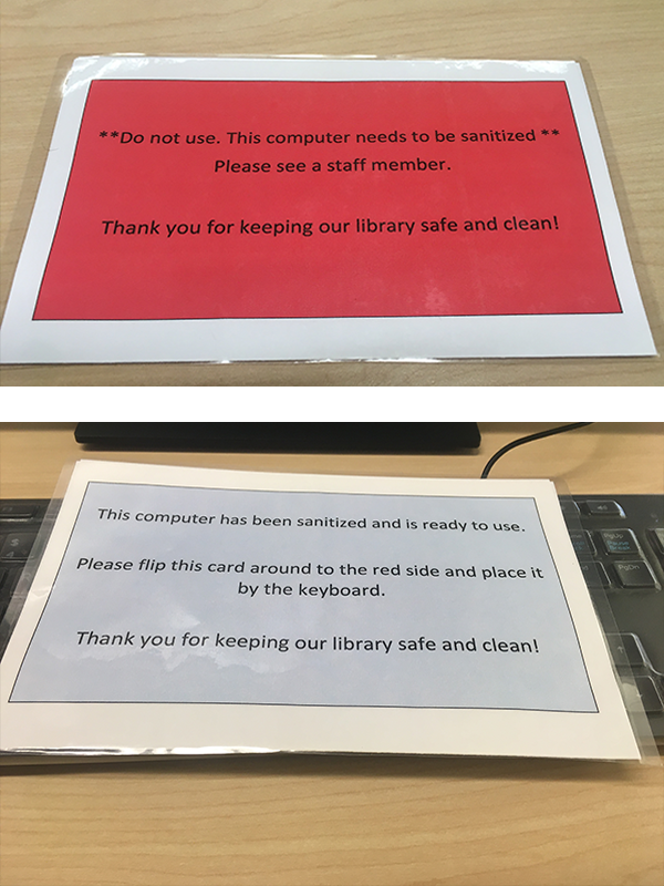 Computer cleaning status signs