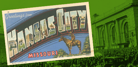 Kansas City vintage postcard with green background