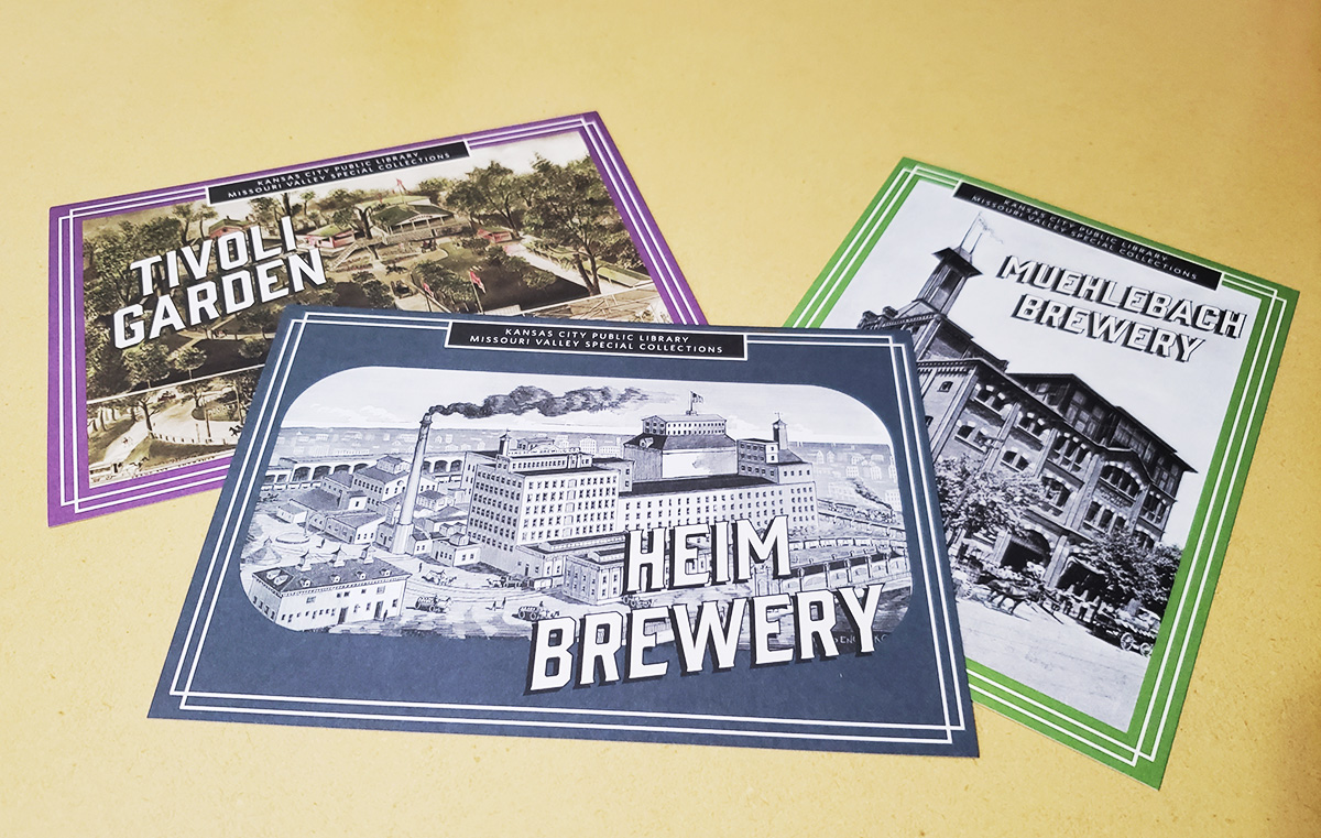 Set of three cards promoting local beer history stories
