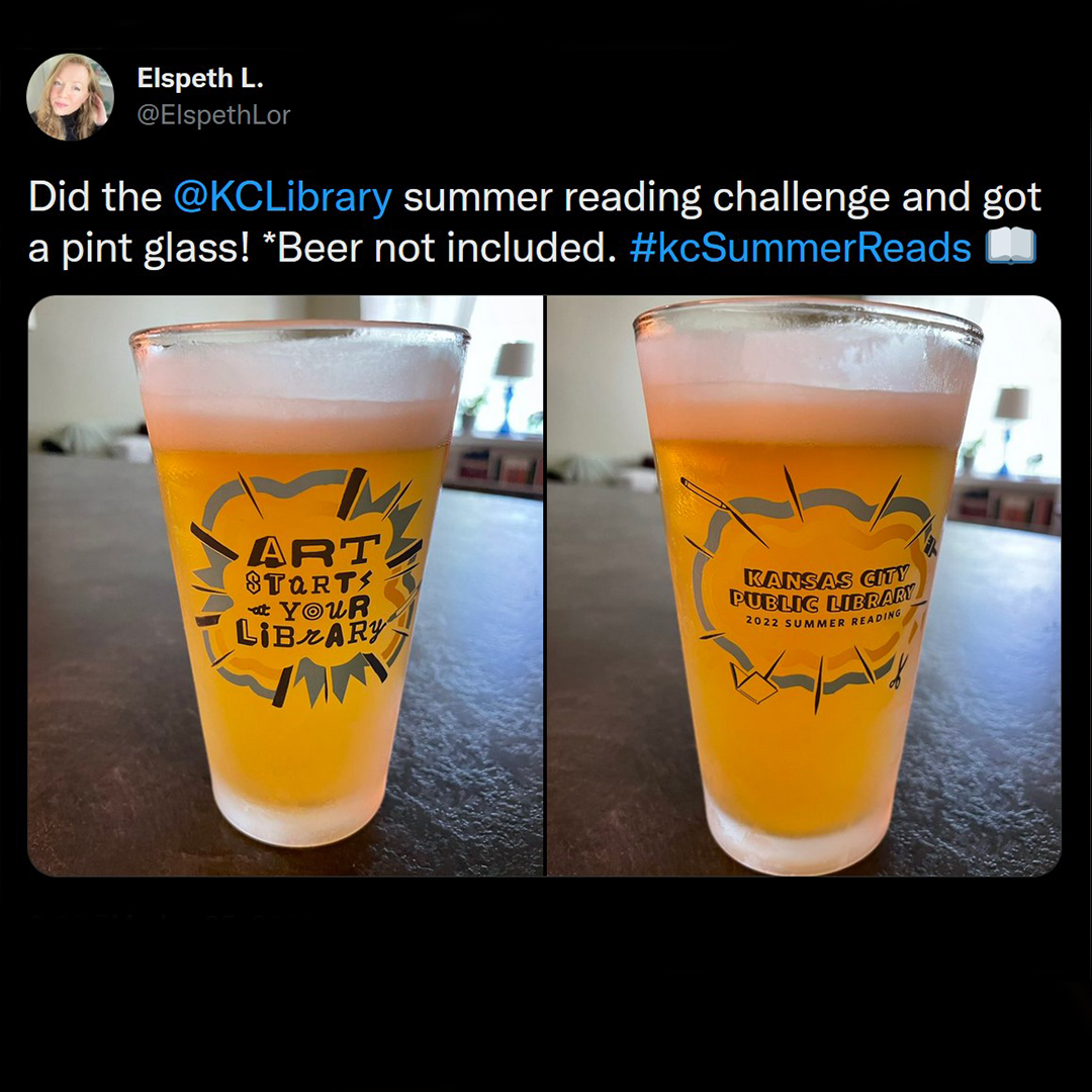 Patron comment about earning the pint glass Summer Reading prize