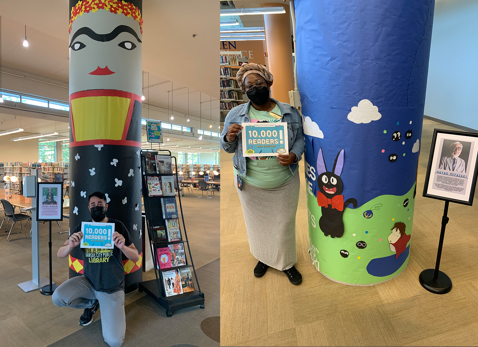 library staff members with signs