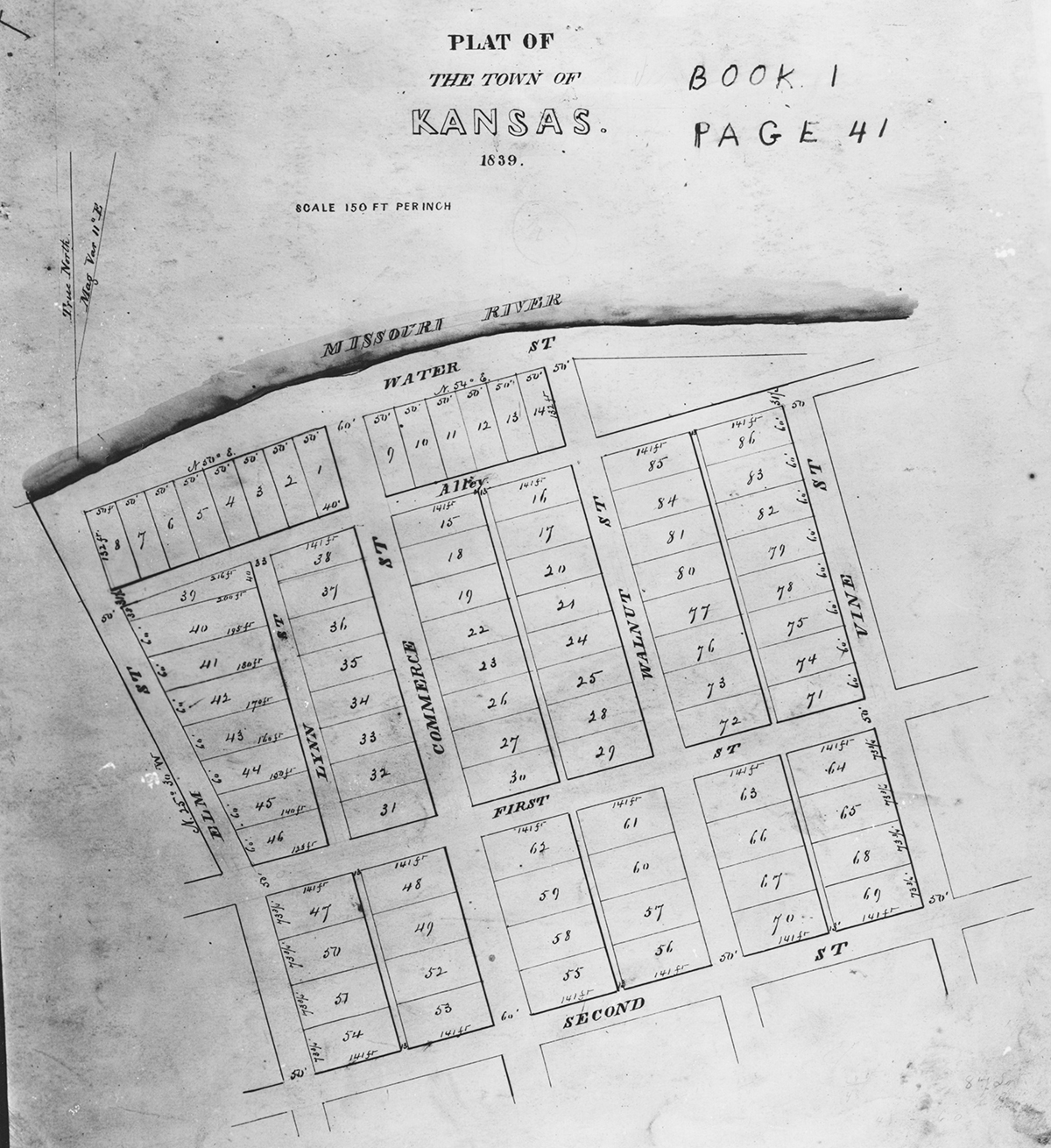 Original plat map for the Town of Kansas, 1839