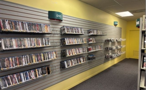 The audio-visual collection is now in the first room of the Sugar Creek Branch.