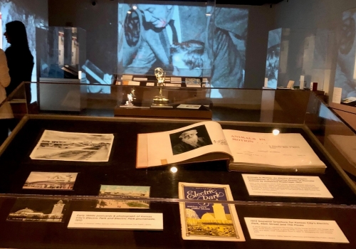 Display of some of the items in the Library's collection at "Disney100: The Exhibition" at Union Station