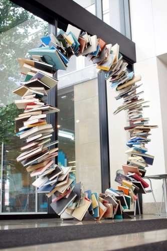 Circular sculpture made of books