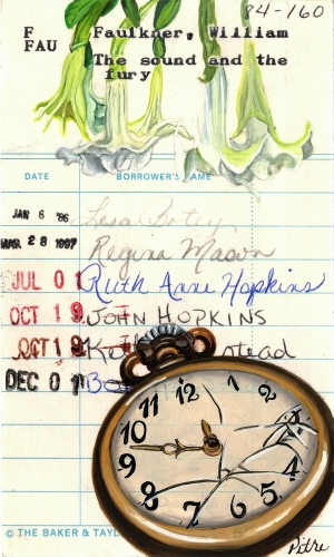 Heidi Pitre's library card art for William Faulkner's 1929 novel, "The Sound and the Fury."