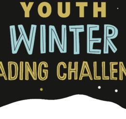 Youth Winter Reading Challenge on black snowy background