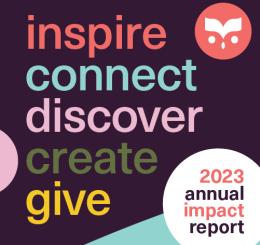 Graphic that says: Inspire, connect, discover, create, give
