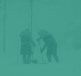 people shoveling snow with green overlay