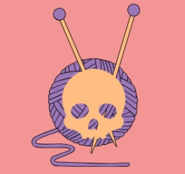 knitting needles in skull