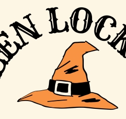 illustration of witch's hat and Jacko lanterns 