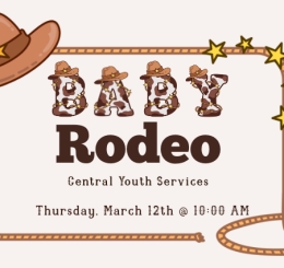 illustrations of badge, hat, and cow