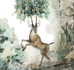 painting of deer on hind legs