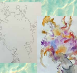 image of canvas with shadow, canvas with outline, canvas with watercolor