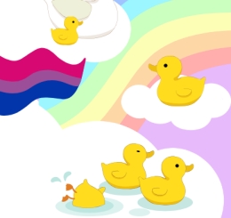 illustrated rubber ducks in clouds with various flags