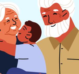 flat illustration of family of 5 of varying generations