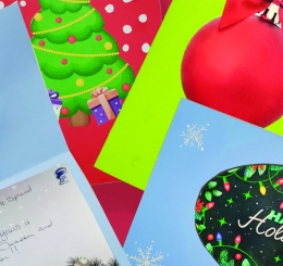 holiday cards on red background