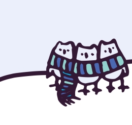 illustration of 3 owls in a shared scarf