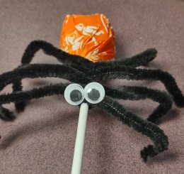 spider made from pipe cleaners and lollipop