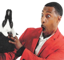 man with penguin stuffed animal