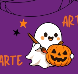 illustration of bat, ghost, pumpkin, and spider