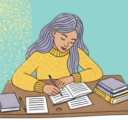 Illustration of woman writing in notebook