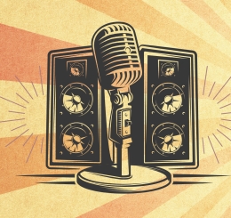 illustration of microphone and speakers