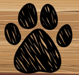 illustration of paw print on wooden sign