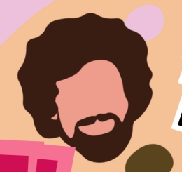 illustration of art palette and Bob Ross