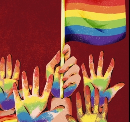 painted pride hands and pride flag
