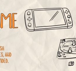 illustrations of board game, origami crane, and Nintendo Switch