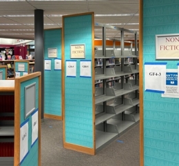 Newly labeled shelves at the Waldo Branch.