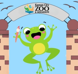 illustration of frog jumping through zoo entrance