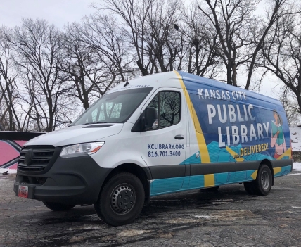 bookmobile parked on winter day