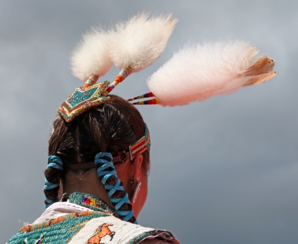 Native American in braids and headdress