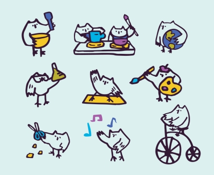 illustrated owls doing things