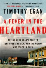 The cover of A Fever in the Heartland shows a small town's downtown street with storm clouds overhead