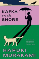 Art of a cat who's shadow is a silhouette of a man in a hat holding an umbrella