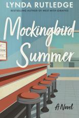 The cover of Mockingbird Summer has artwork drawing of a diner with diner seated cushions