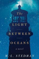 The Light Between Oceans cover shows a light house in shadow with a dark even sky in the background