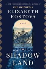The cover of The Shadow Land is mostly dark blue with the view of a tunnel with a gate at the end and the sky behind it