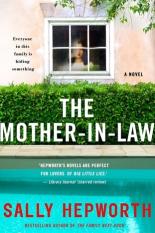 The cover of The Mother-in-Law shows a window with a woman looking out with a green, cut hedge under the window and a pool